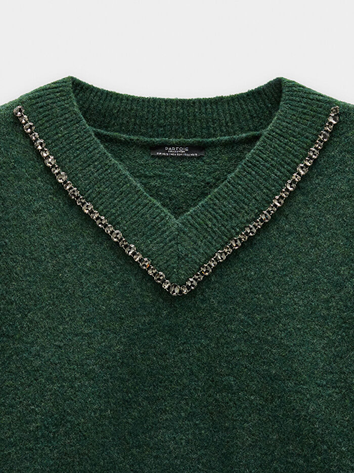 Kristal Detaylı Örme Kazak