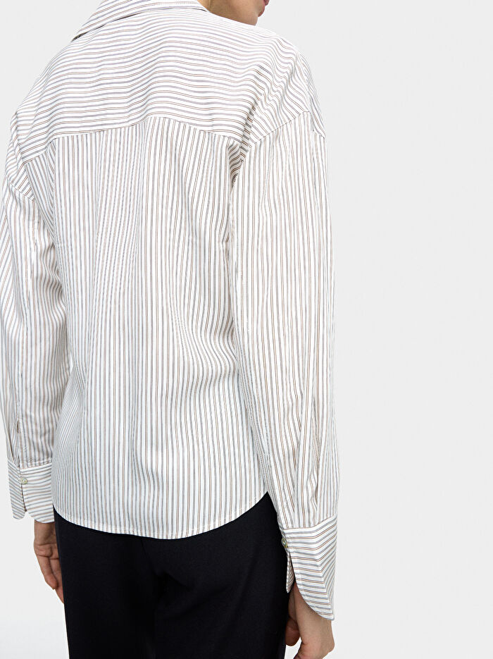 Drape Detaylı Çizgili Gömlek
