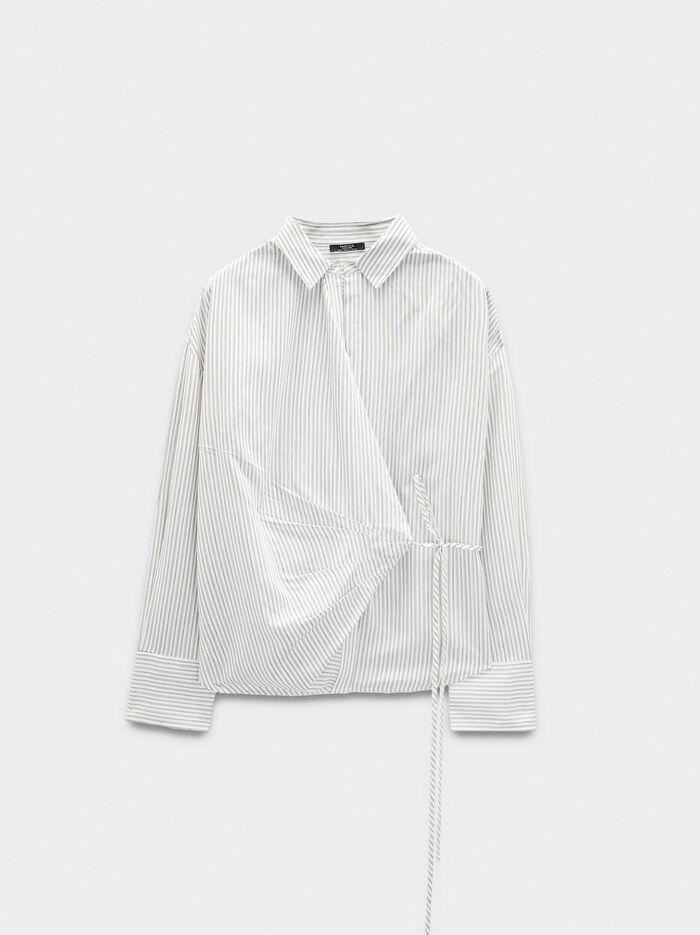Drape Detaylı Çizgili Gömlek