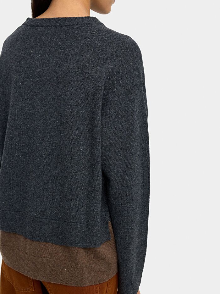 Çift Örme Efektli Kazak