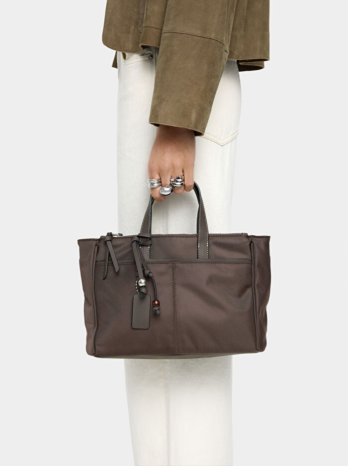 Teknik Kumaş Çapraz Askılı Tote Çanta