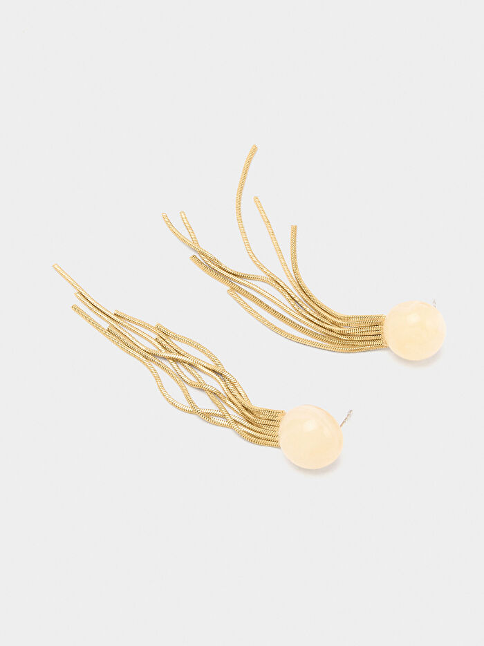 Metalik Saçaklı Uzun Küpe