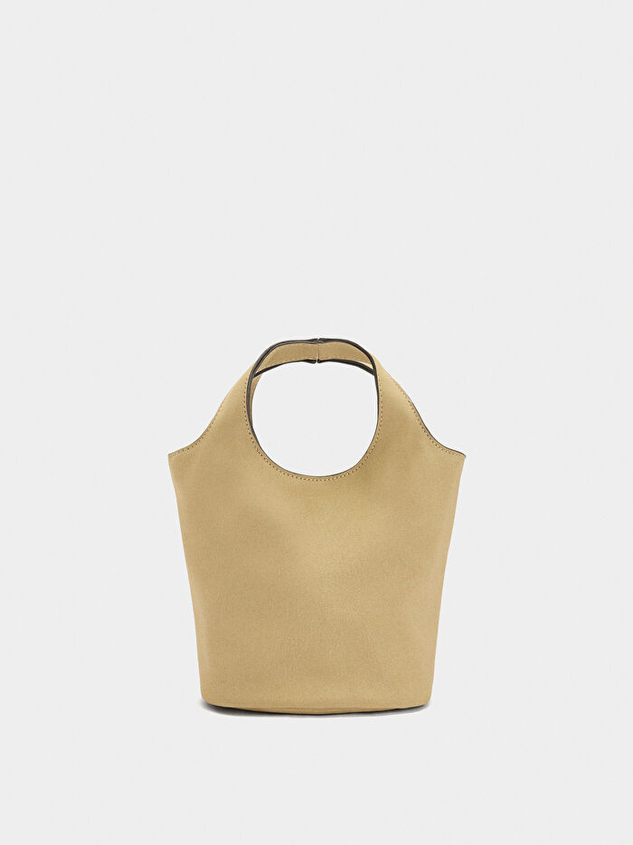 Deri Efektli Bucket Çanta