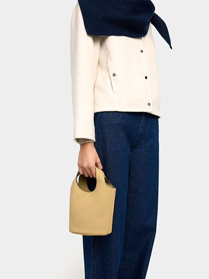 Deri Efektli Bucket Çanta