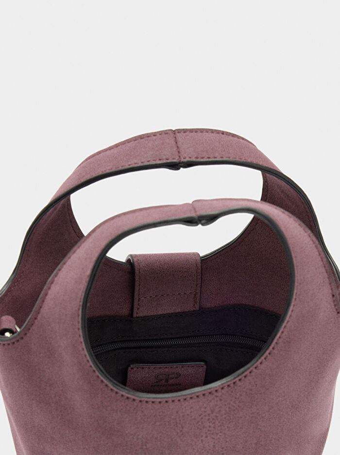 Deri Efektli Bucket Çanta