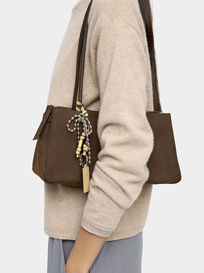 Deri Efektli Charmlı Omuz Çantası