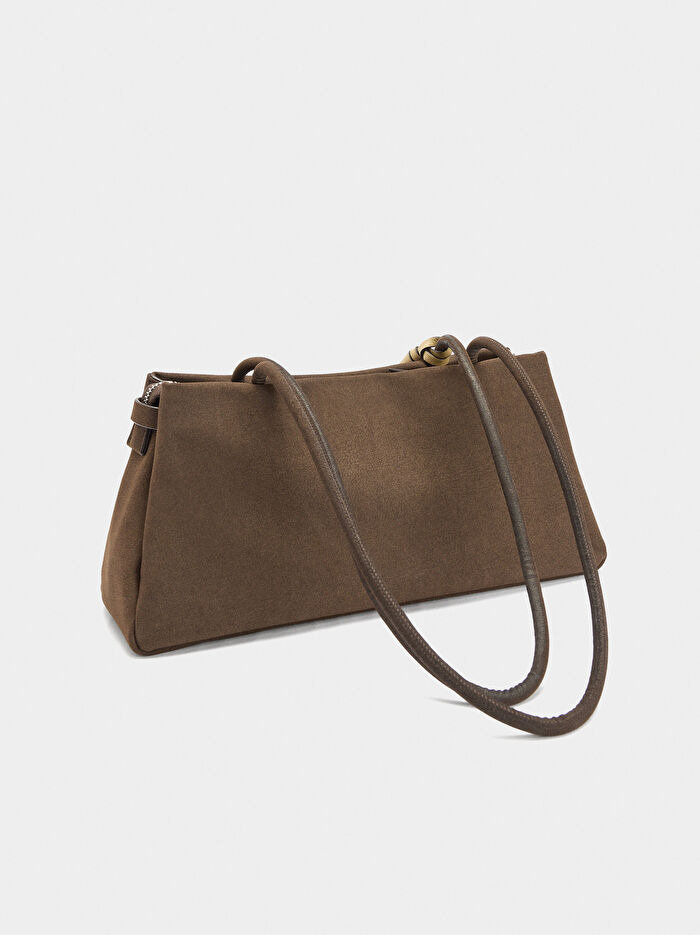 Deri Efektli Charmlı Omuz Çantası