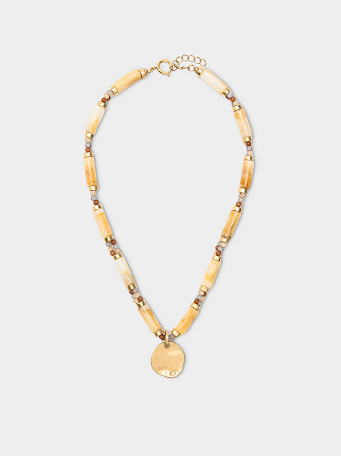 Taş Efektli Kısa Parçalı Kolye