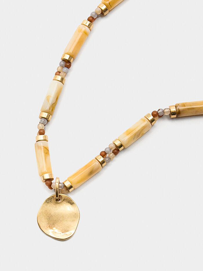 Taş Efektli Kısa Parçalı Kolye