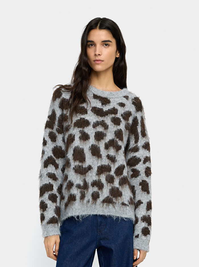 Hayvan Desenli Örme Sweatshirt