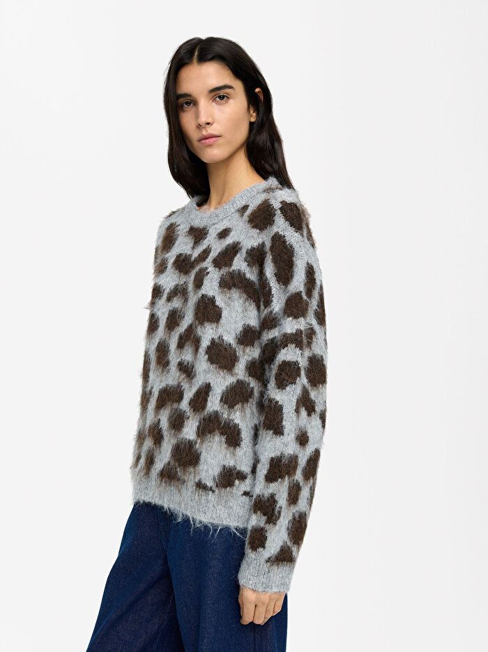Hayvan Desenli Örme Sweatshirt