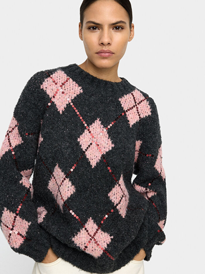 Elmas Desenli Örme Kazak