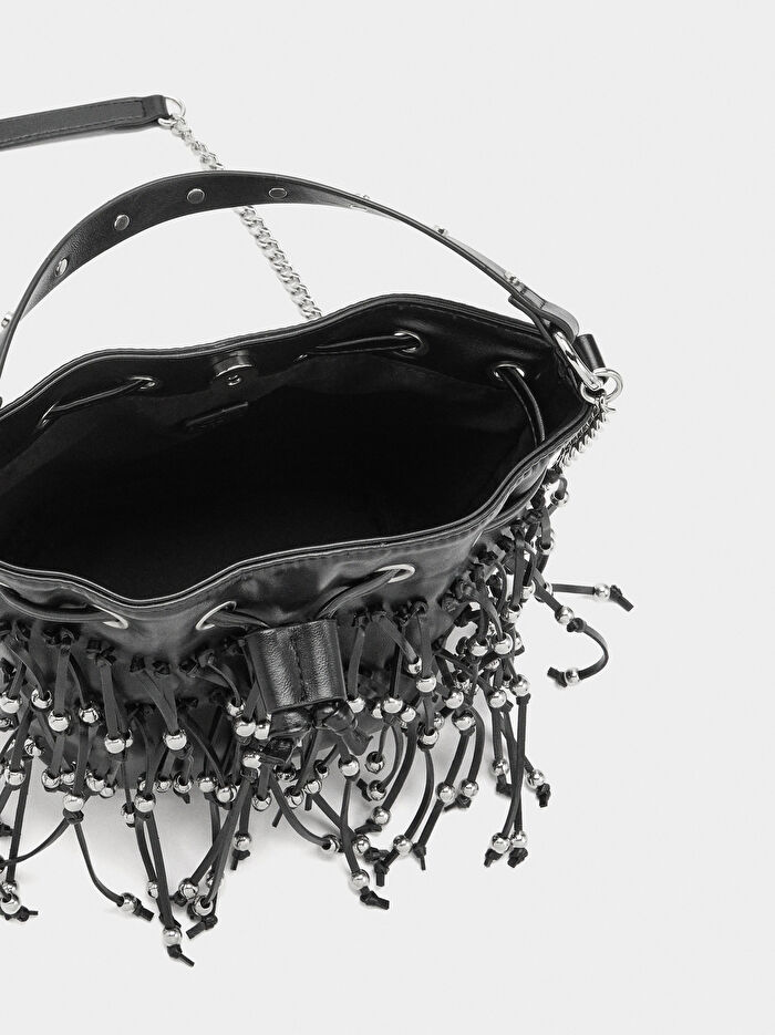 Püsküllü ve Boncuklu Parti Çantası