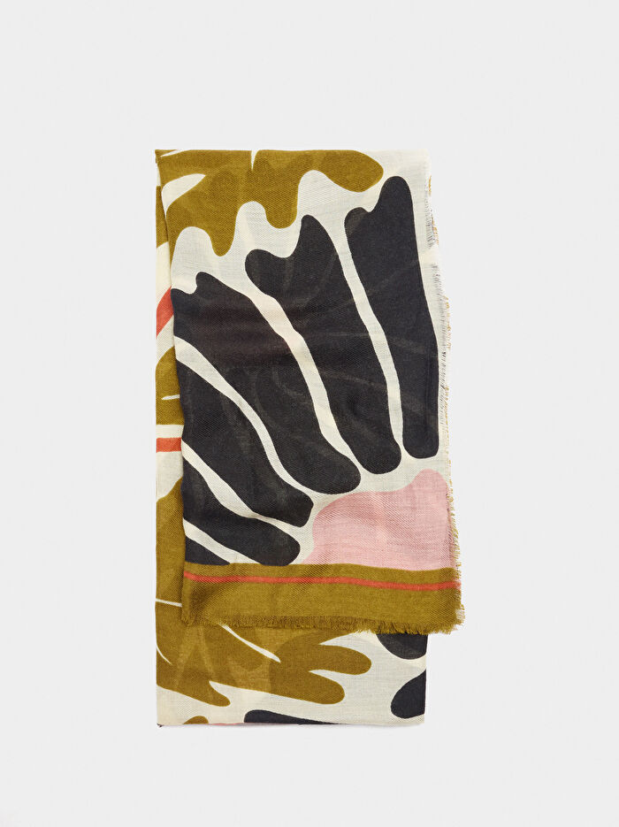 Yünlü Çiçek Desenli Şal