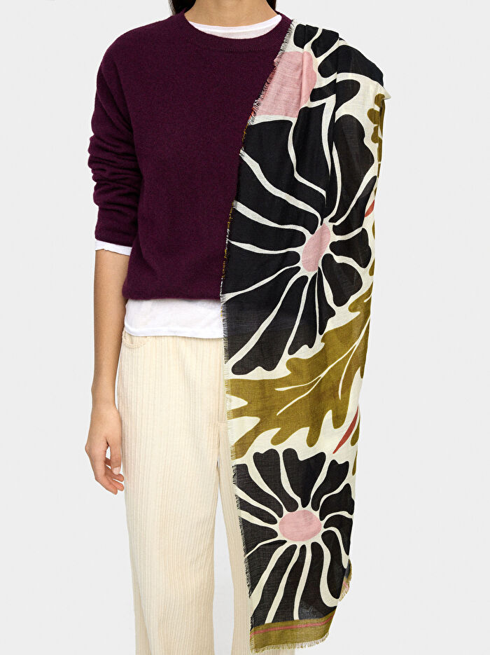 Yünlü Çiçek Desenli Şal