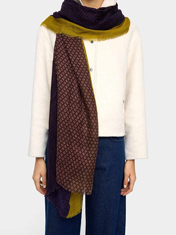 Yün Kontrastlı Desenli Şal