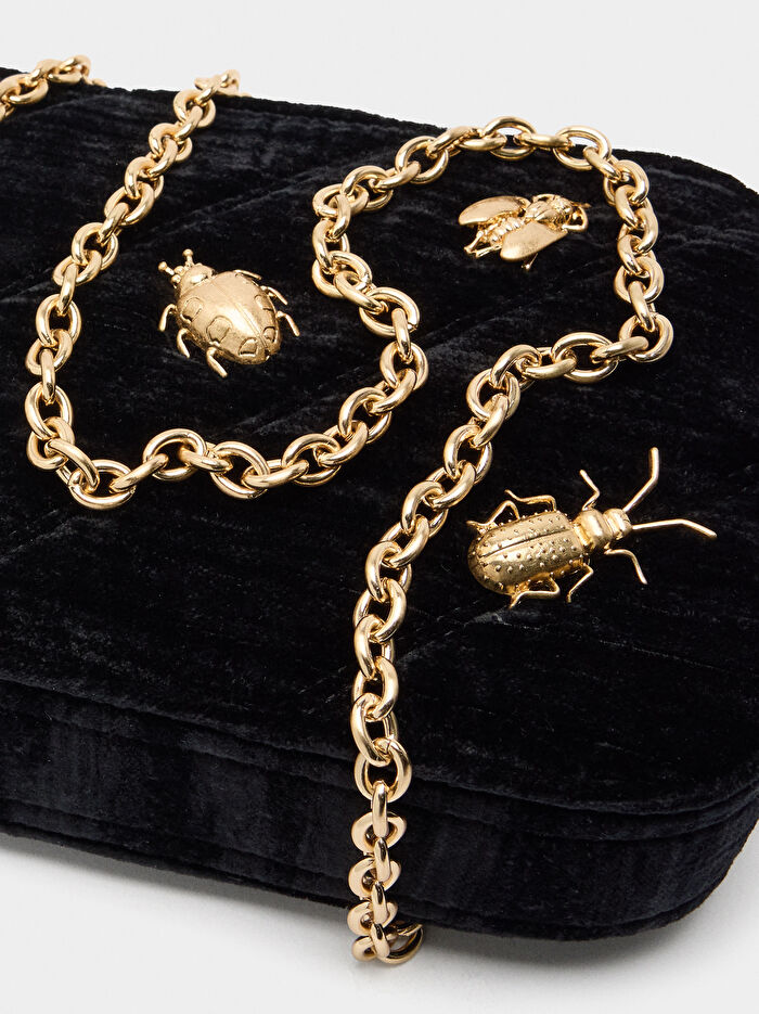 Böcek Desenli Kadife Parti Çantası