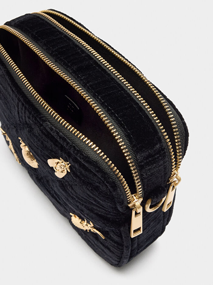 Böcek Desenli Kadife Parti Çantası