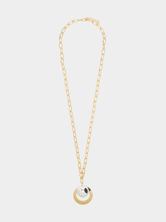 Oval ve Küre Bağlantılı Uzun Kolye