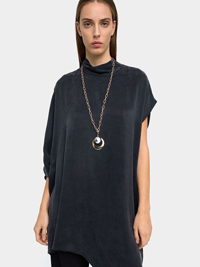 Oval ve Küre Bağlantılı Uzun Kolye