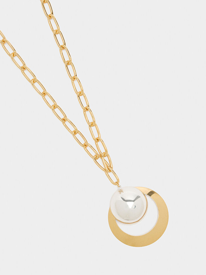 Oval ve Küre Bağlantılı Uzun Kolye