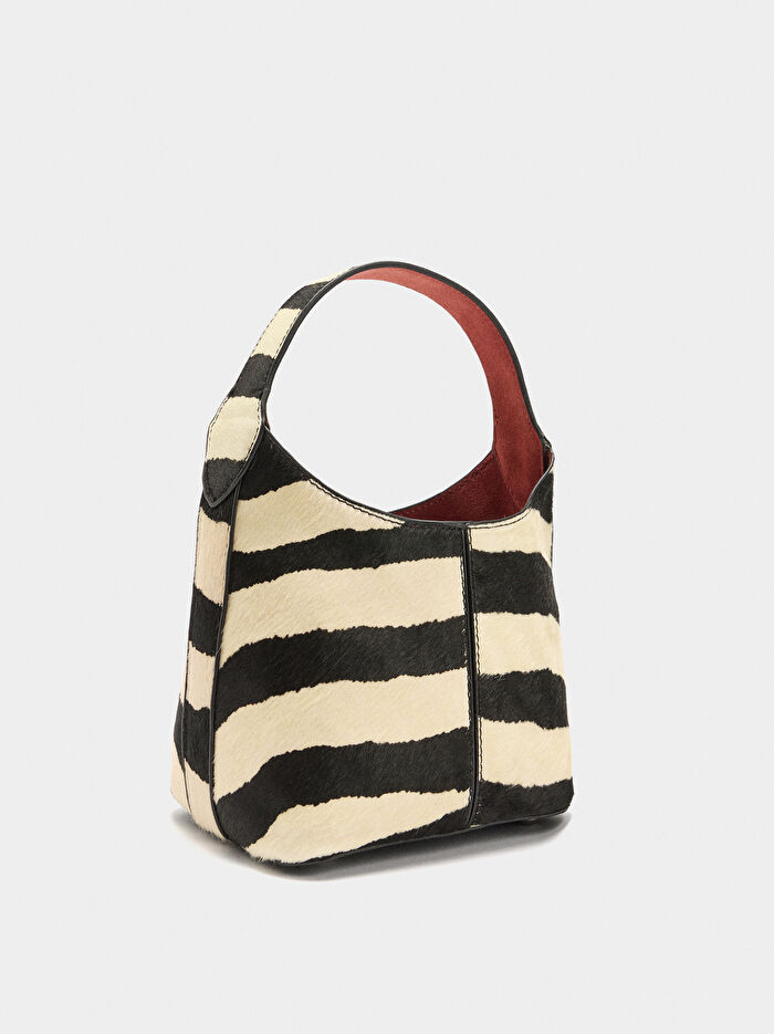 Deri Kontrastlı Bucket Çanta