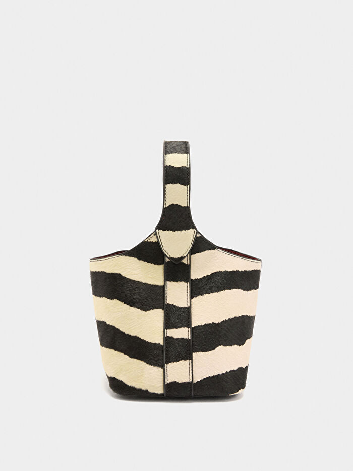 Deri Kontrastlı Bucket Çanta