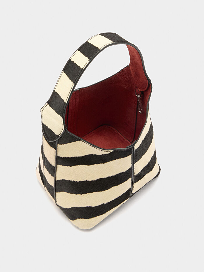 Deri Kontrastlı Bucket Çanta