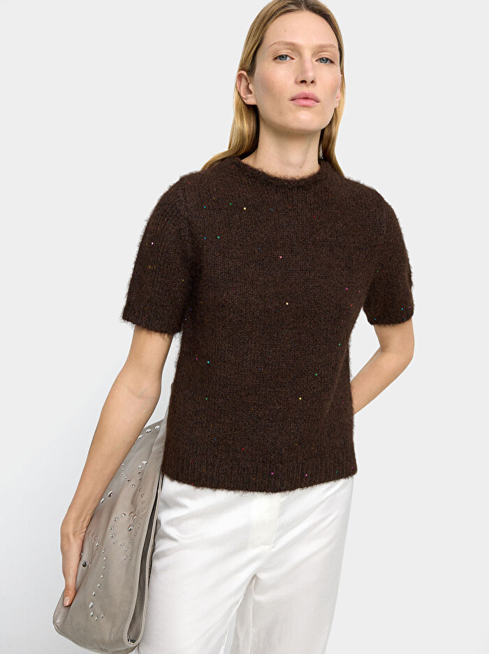 Paçalı Kısa Kollu Örme Kazak