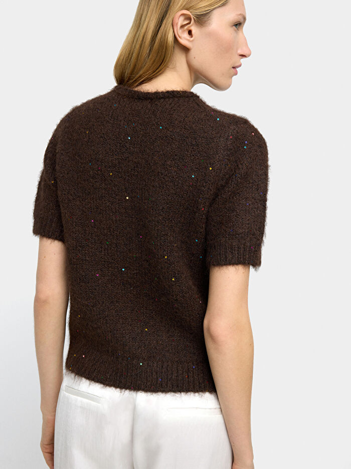 Paçalı Kısa Kollu Örme Kazak