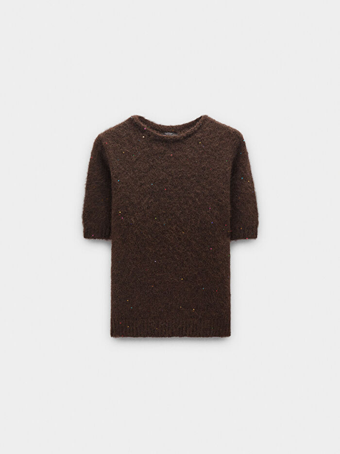 Paçalı Kısa Kollu Örme Kazak