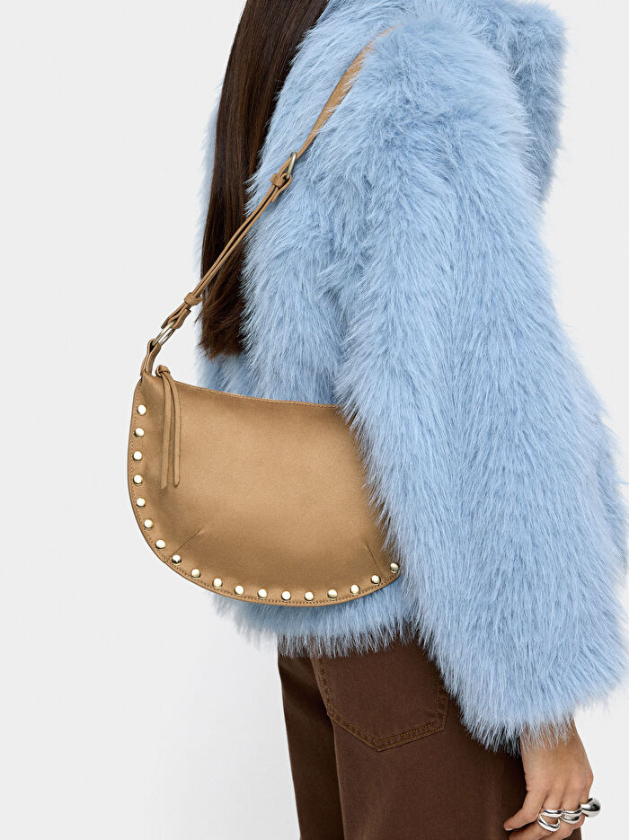 Deri Efektli Zımbalı Omuz Çantası