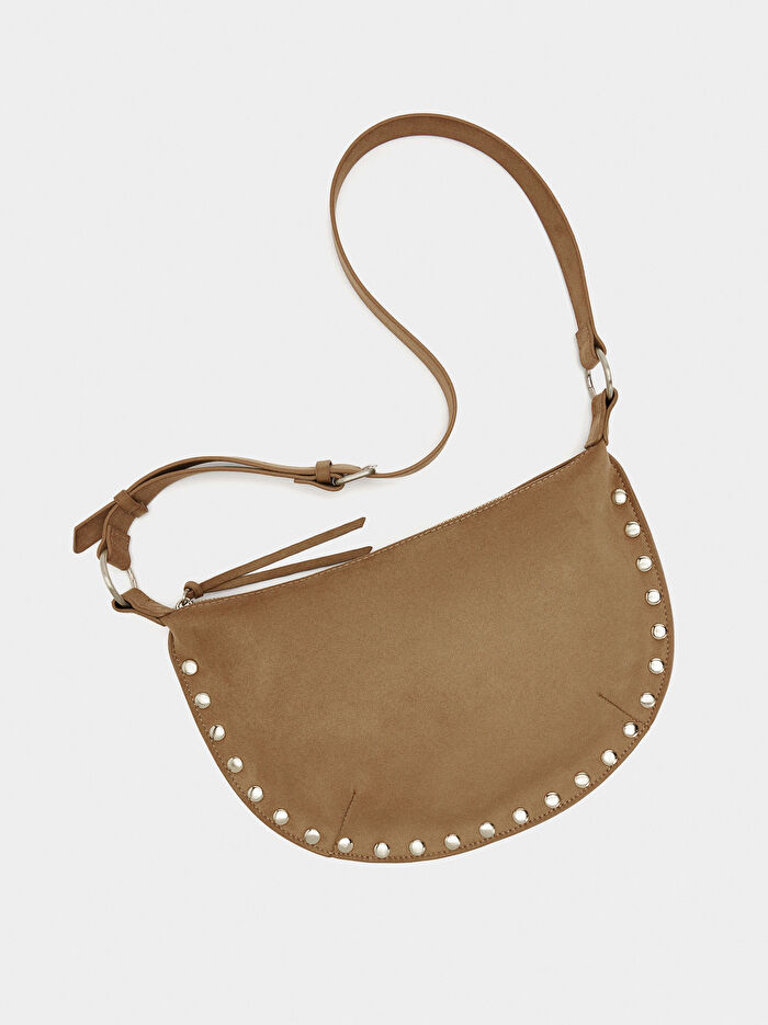 Deri Efektli Zımbalı Omuz Çantası