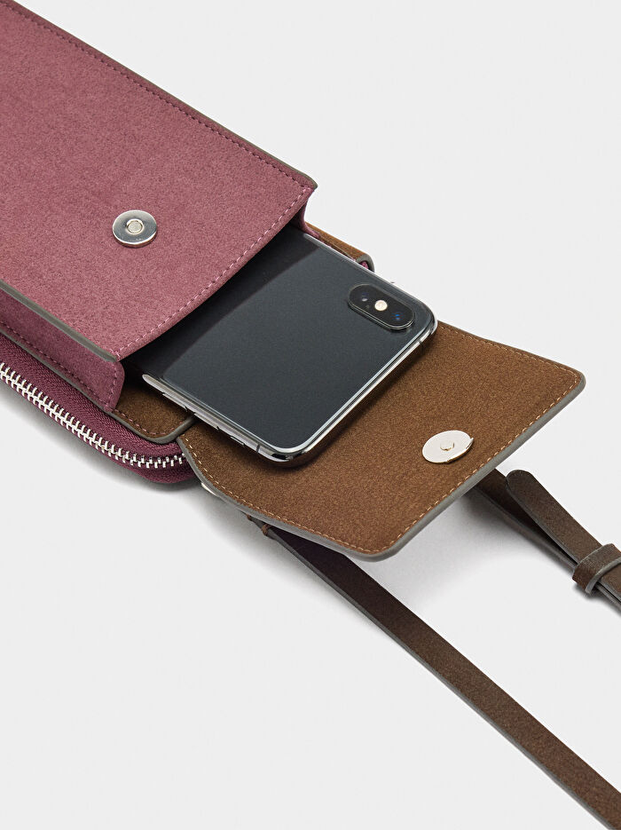 Deri Efektli Cep Telefonu Çantası