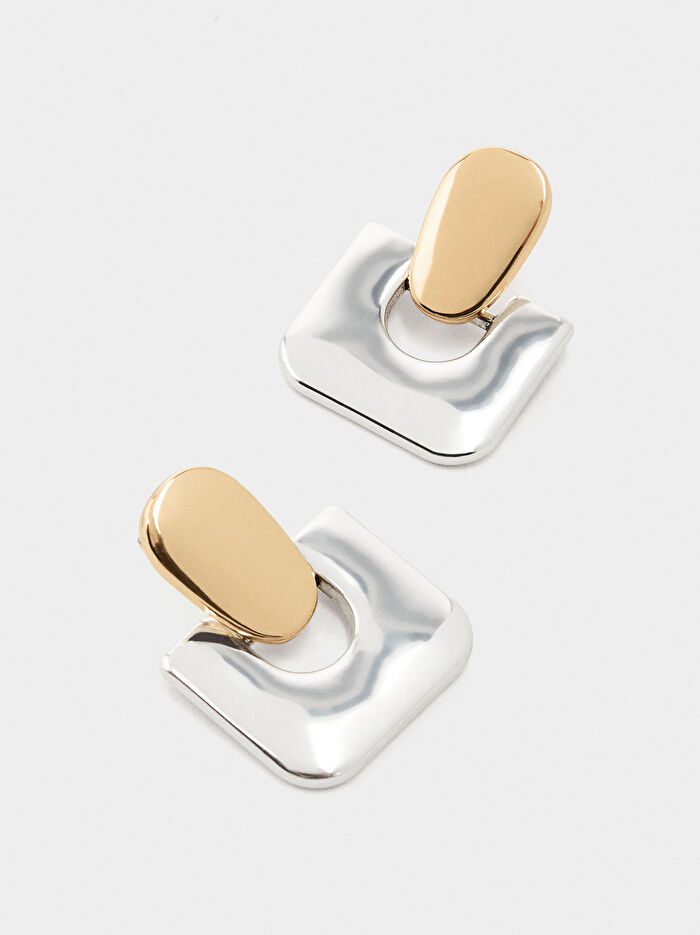 İki Renkli Kareler Küpe