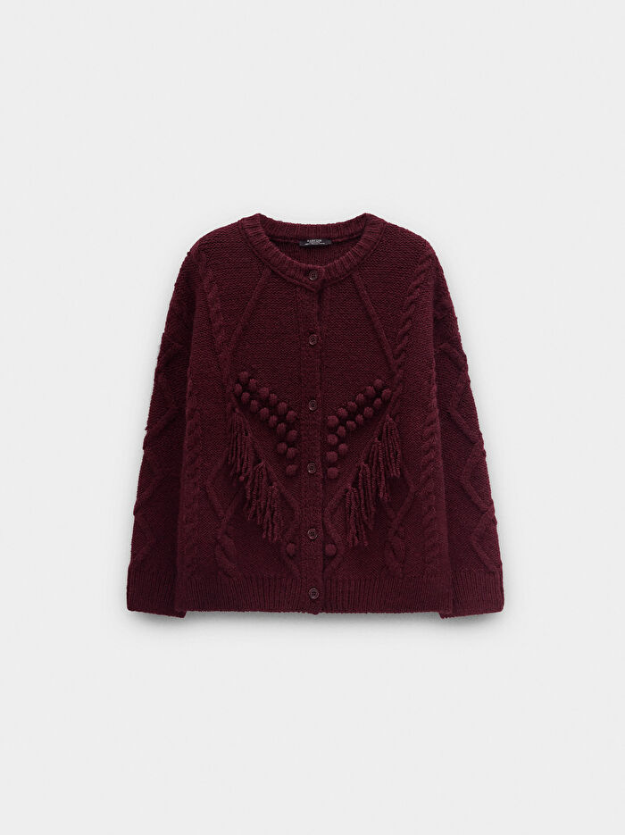 Püsküllü ve Kabartmalı Örme Hırka