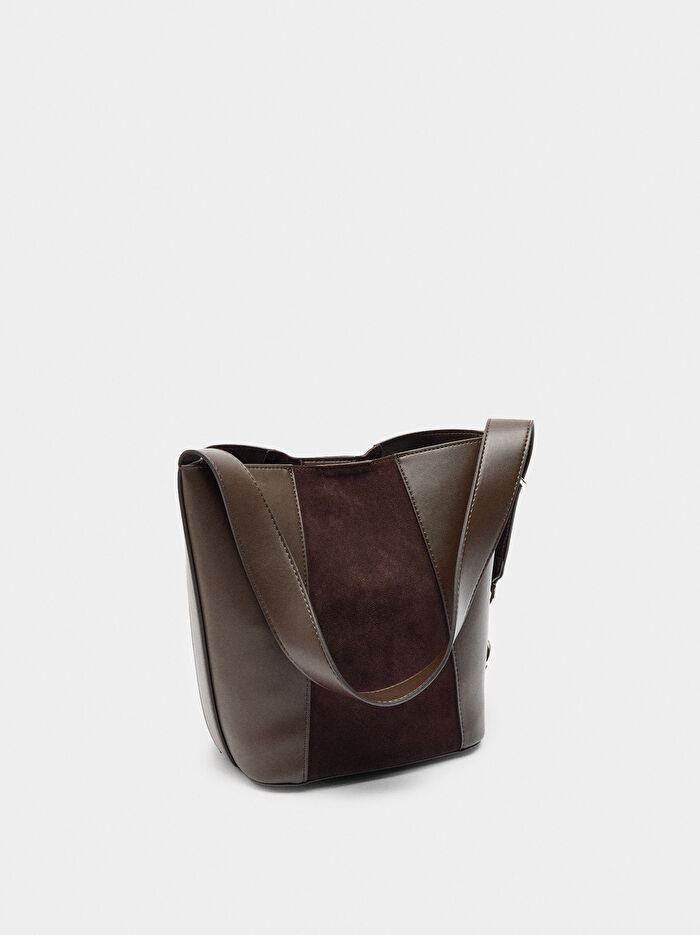 Deri Detaylı Bucket Çanta