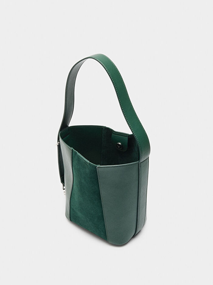 Deri Detaylı Bucket Çanta