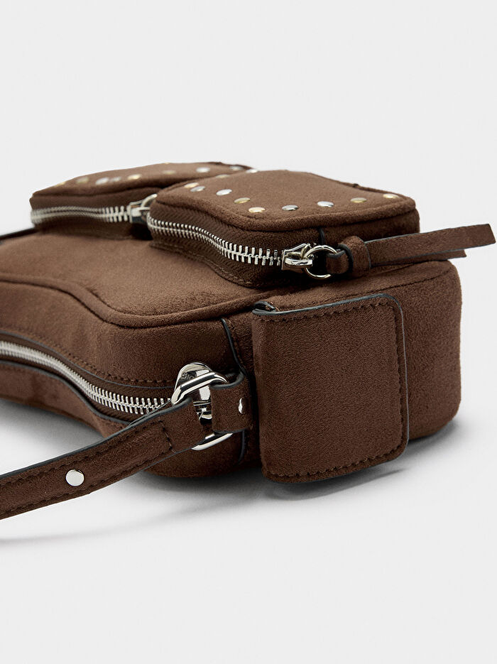 Deri Görünümlü Zımba Detaylı El Çantası