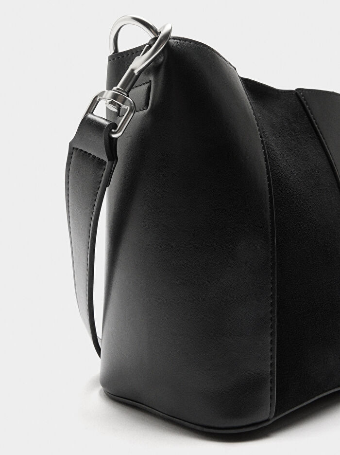 Kontrast Dokulu Bucket Çanta