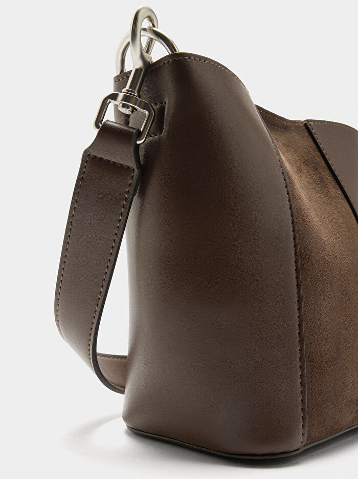 Kontrast Dokulu Bucket Çanta