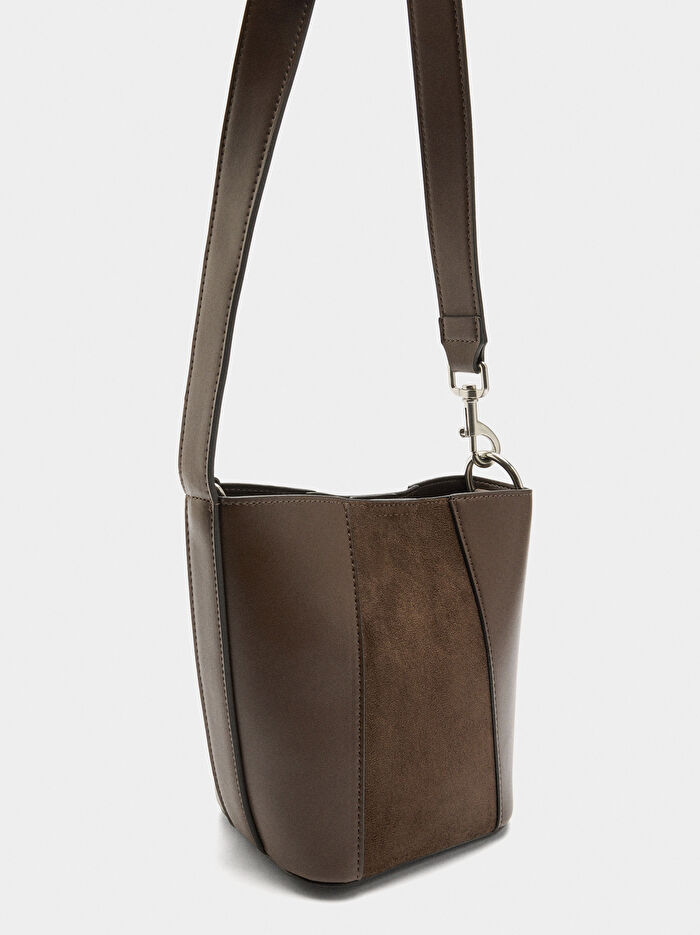 Kontrast Dokulu Bucket Çanta