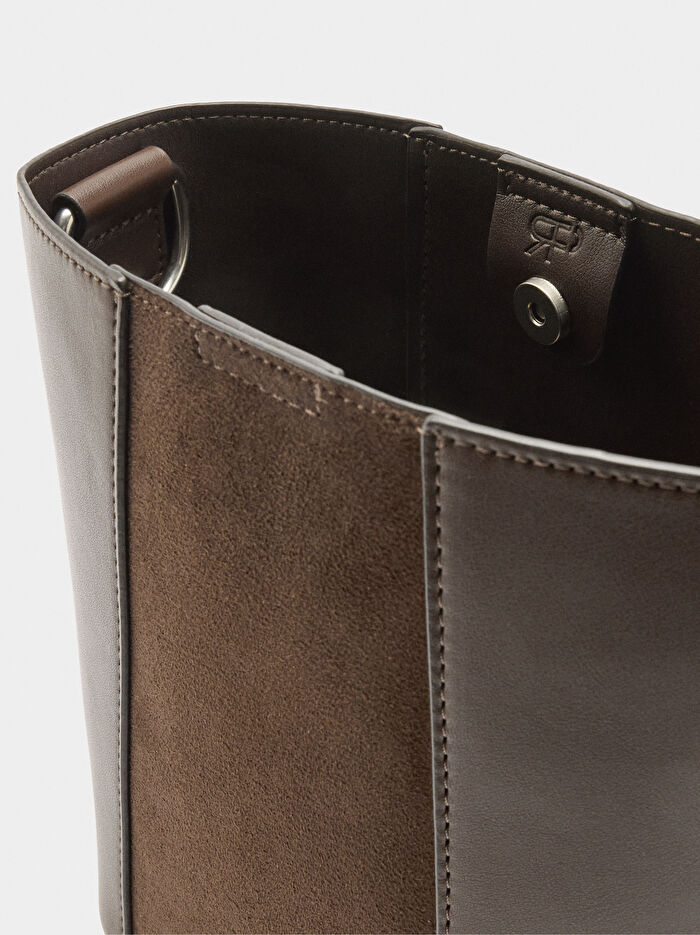 Kontrast Dokulu Bucket Çanta