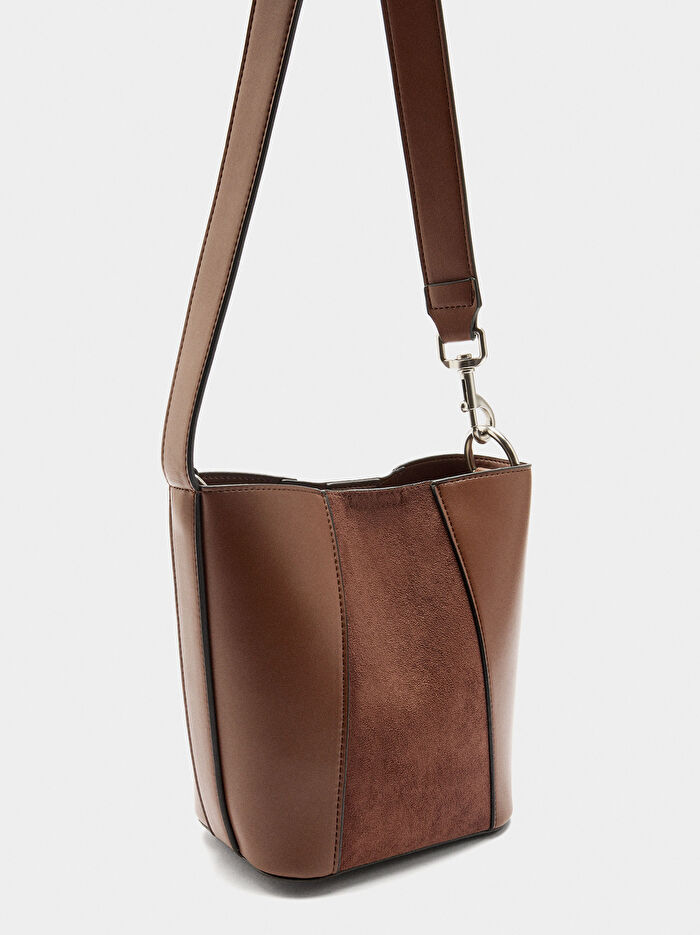 Kontrast Dokulu Bucket Çanta