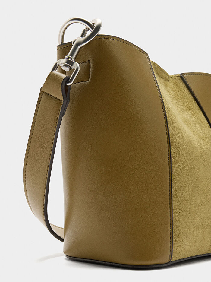 Kontrast Dokulu Bucket Çanta