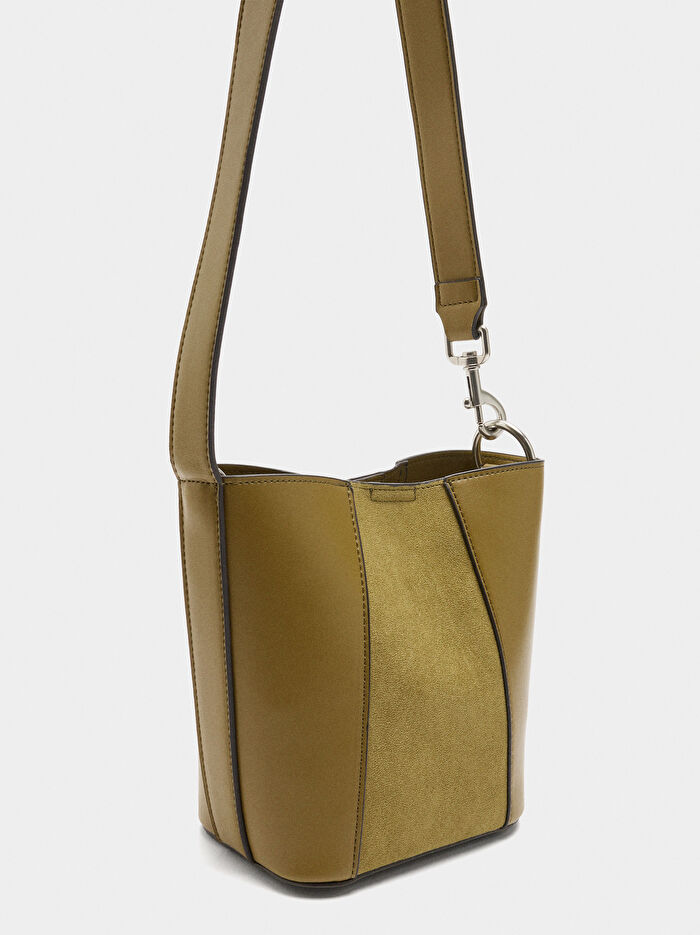 Kontrast Dokulu Bucket Çanta