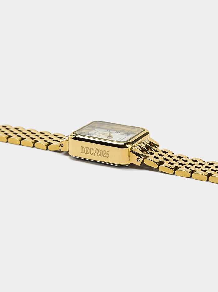 Paslanmaz Çelik Kordonlu Kare Saat Bileklik Seti