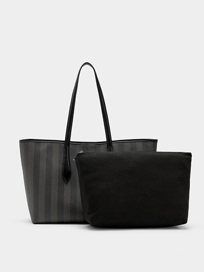 İçi Çıkarılabilir Çizgili Shopper Çanta