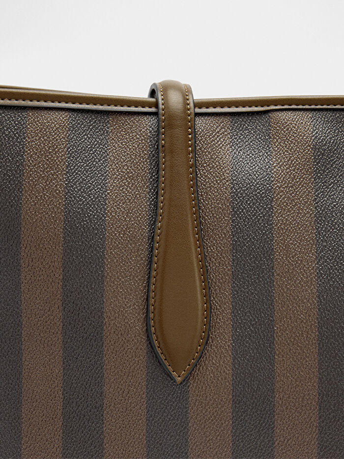 İçi Çıkarılabilir Çizgili Shopper Çanta
