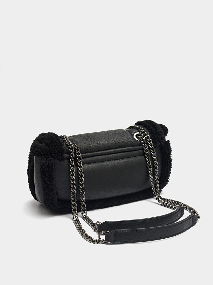 Kenarları Kürk Efektli Parti Çantası